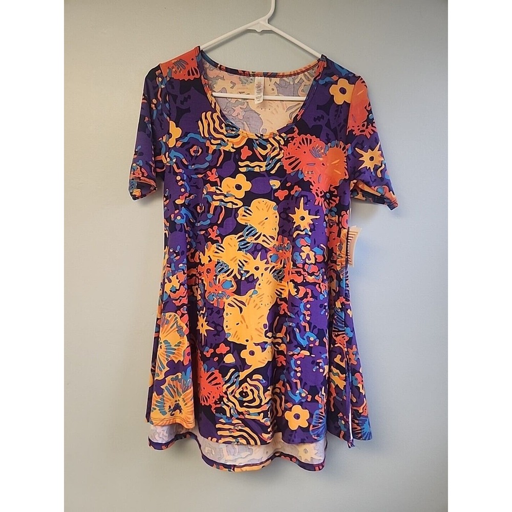 NWT Lularoe Womens Perfect T Purple Orange Blue Graphic Shirt Size XXS